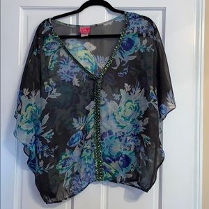 Large flower and sequence Free People blouse